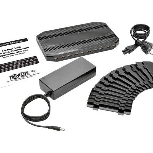 EATON TRIPPLITE 10Port USB Charging Station with Adjustable Storage 12V 8A 96W USB Charger Output Schuko Power Cord