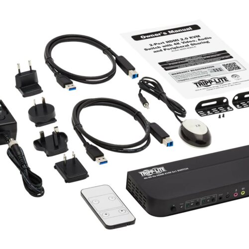 EATON TRIPPLITE 2-Port HDMI/USB KVM Switch 4K 60Hz HDR HDCP 2.2 IR USB Sharing USB 3.0 Cables