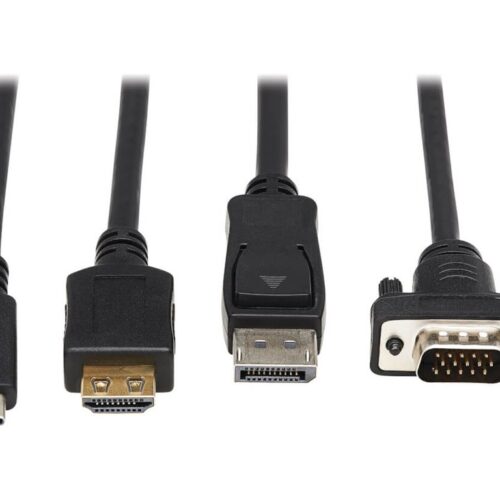 EATON TRIPPLITE 4-Port Presentation Adapter 4K 60Hz 4:4:4 HDMI DP USB-C and 1080p VGA to HDMI Built-In Cables