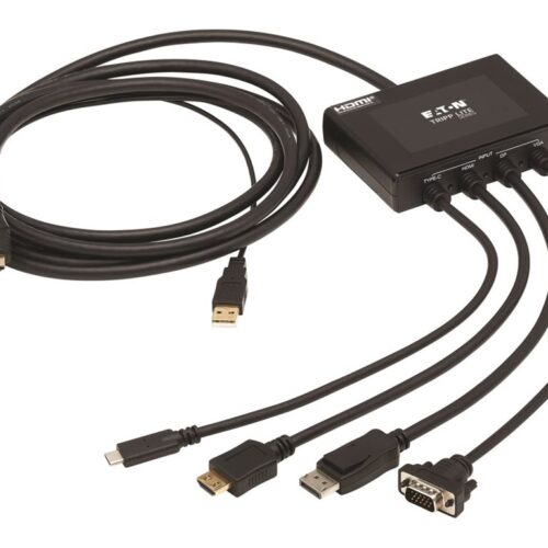 EATON TRIPPLITE 4-Port Presentation Adapter 4K 60Hz 4:4:4 HDMI DP USB-C and 1080p VGA to HDMI Built-In Cables
