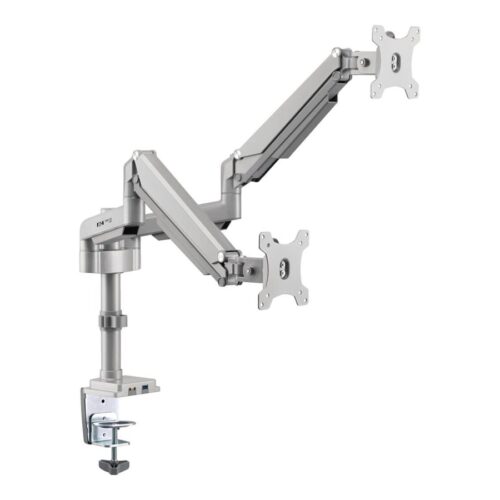 EATON TRIPPLITE Dual-Display Flex-Arm Mount for 13p to 34p Monitors – Clamp or Grommet USB Audio Ports