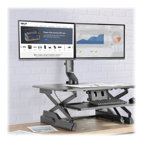 EATON TRIPPLITE Dual-Display Monitor Arm with Desk Clamp and Grommet – Height Adjustable 17p to 27p Monitors