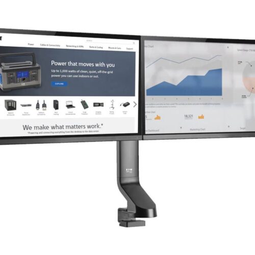 EATON TRIPPLITE Dual-Display Monitor Arm with Desk Clamp and Grommet – Height Adjustable 17p to 27p Monitors