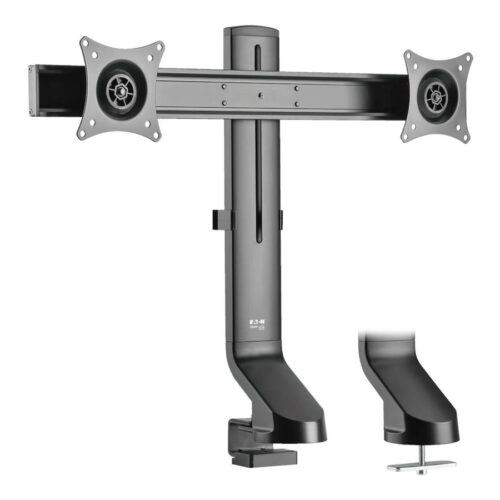 EATON TRIPPLITE Dual-Display Monitor Arm with Desk Clamp and Grommet – Height Adjustable 17p to 27p Monitors