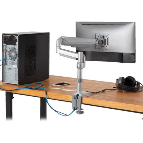EATON TRIPPLITE Single-Display Flex-Arm Desktop Clamp for 13inch to 34p Displays – USB and Audio Ports Aluminum