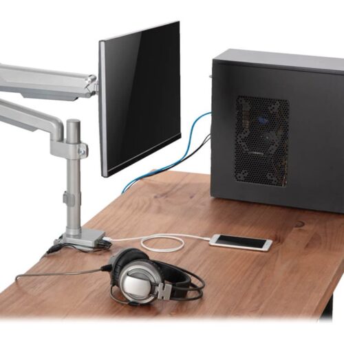 EATON TRIPPLITE Single-Display Flex-Arm Desktop Clamp for 13inch to 34p Displays – USB and Audio Ports Aluminum