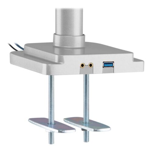 EATON TRIPPLITE Triple-Display Flex-Arm Desktop Clamp for 17inch to 30inch Flat-Screen Displays – USB and Audio Ports Aluminum