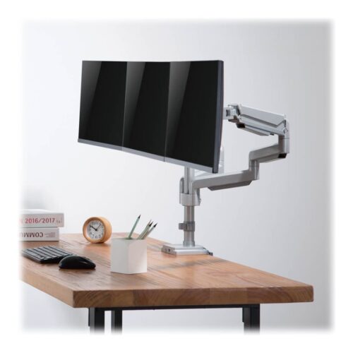 EATON TRIPPLITE Triple-Display Flex-Arm Desktop Clamp for 17inch to 30inch Flat-Screen Displays – USB and Audio Ports Aluminum