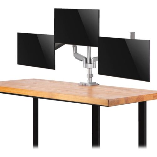EATON TRIPPLITE Triple-Display Flex-Arm Desktop Clamp for 17inch to 30inch Flat-Screen Displays – USB and Audio Ports Aluminum