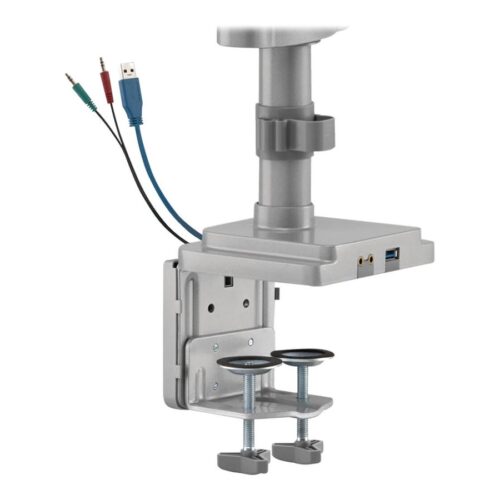 EATON TRIPPLITE Triple-Display Flex-Arm Desktop Clamp for 17inch to 30inch Flat-Screen Displays – USB and Audio Ports Aluminum