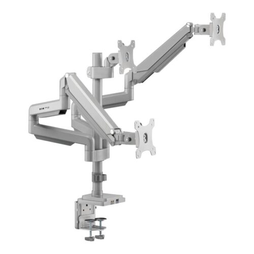 EATON TRIPPLITE Triple-Display Flex-Arm Desktop Clamp for 17inch to 30inch Flat-Screen Displays – USB and Audio Ports Aluminum