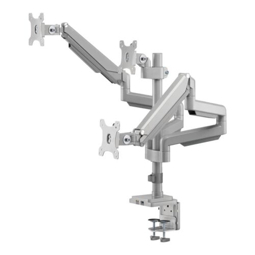 EATON TRIPPLITE Triple-Display Flex-Arm Desktop Clamp for 17inch to 30inch Flat-Screen Displays – USB and Audio Ports Aluminum