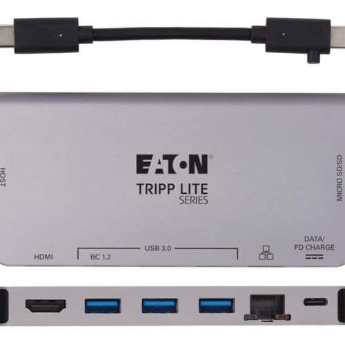 EATON TRIPPLITE USB-C Dock – 4K HDMI USB 3.2 Gen 1 USB-A Hub GbE Memory Card 100W PD Charging Detachable Cord