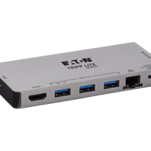 EATON TRIPPLITE USB-C Dock – 4K HDMI USB 3.2 Gen 1 USB-A Hub GbE Memory Card 100W PD Charging Detachable Cord