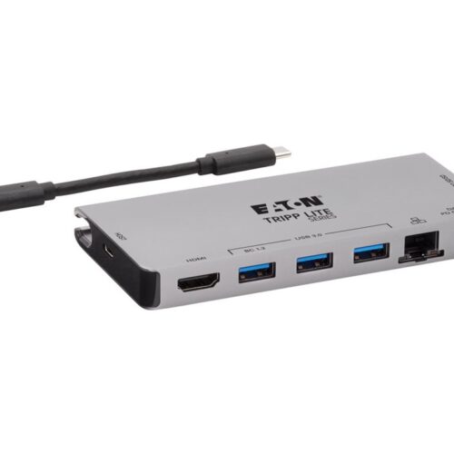 EATON TRIPPLITE USB-C Dock – 4K HDMI USB 3.2 Gen 1 USB-A Hub GbE Memory Card 100W PD Charging Detachable Cord