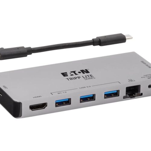 EATON TRIPPLITE USB-C Dock – 4K HDMI USB 3.2 Gen 1 USB-A Hub GbE Memory Card 100W PD Charging Detachable Cord