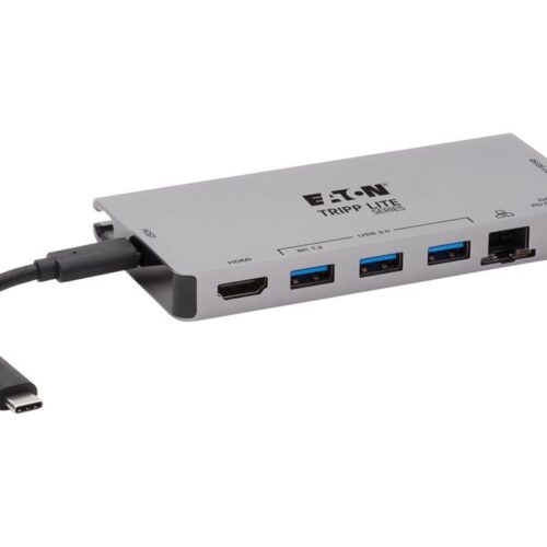 EATON TRIPPLITE USB-C Dock – 4K HDMI USB 3.2 Gen 1 USB-A Hub GbE Memory Card 100W PD Charging Detachable Cord