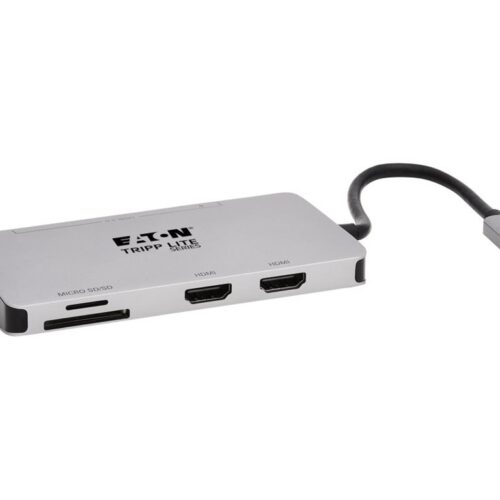 EATON TRIPPLITE USB-C Dock Dual Display – 4K 60Hz HDMI USB 3.2 Gen 1 USB-A Hub Memory Card 100W PD Charging Gray