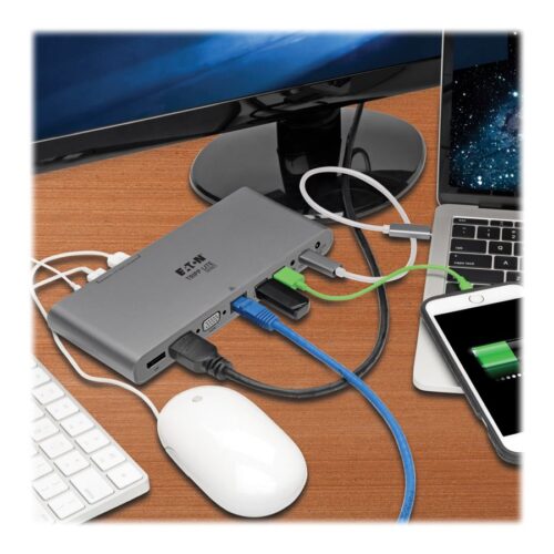 EATON TRIPPLITE USB-C Dock Triple Display – 4K HDMI/DisplayPort VGA USB 3.2 Gen 1 USB-A/USB-C Hub GbE 100W PD Charging International
