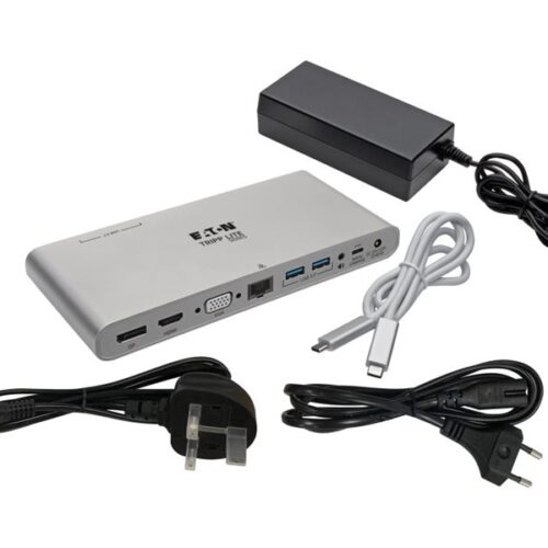 EATON TRIPPLITE USB-C Dock Triple Display – 4K HDMI/DisplayPort VGA USB 3.2 Gen 1 USB-A/USB-C Hub GbE 100W PD Charging International