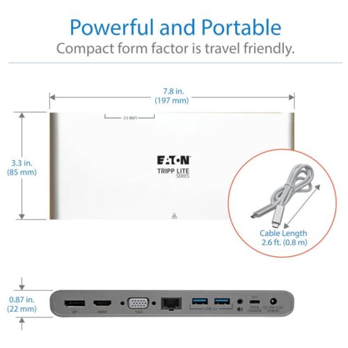 EATON TRIPPLITE USB-C Dock Triple Display – 4K HDMI/DisplayPort VGA USB 3.2 Gen 1 USB-A/USB-C Hub GbE 100W PD Charging International