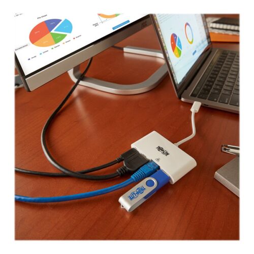 EATON TRIPPLITE USB-C Multiport Adapter – 4K HDMI USB-A Port GbE 60W PD Charging HDCP White