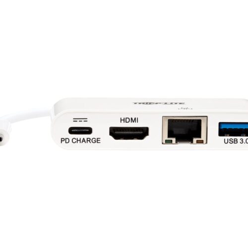 EATON TRIPPLITE USB-C Multiport Adapter – 4K HDMI USB-A Port GbE 60W PD Charging HDCP White