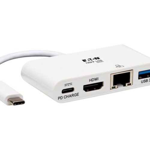 EATON TRIPPLITE USB-C Multiport Adapter – 4K HDMI USB-A Port GbE 60W PD Charging HDCP White