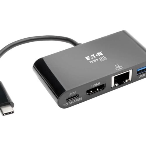 EATON TRIPPLITE USB-C Multiport Adapter – HDMI USB 3.0 Port GbE 60W PD Charging HDCP Black