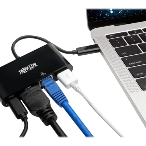 EATON TRIPPLITE USB-C Multiport Adapter – HDMI USB 3.0 Port GbE 60W PD Charging HDCP Black
