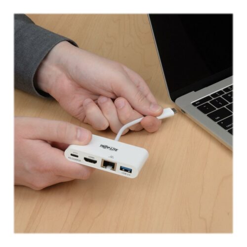 EATON TRIPPLITE USB-C Multiport Adapter – HDMI USB 3.0 Port GbE 60W PD Charging HDCP White