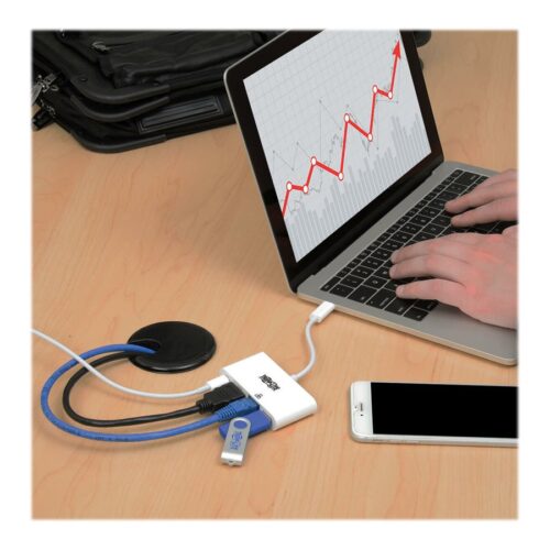 EATON TRIPPLITE USB-C Multiport Adapter – HDMI USB 3.0 Port GbE 60W PD Charging HDCP White