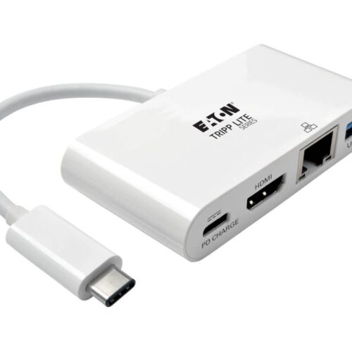 EATON TRIPPLITE USB-C Multiport Adapter – HDMI USB 3.0 Port GbE 60W PD Charging HDCP White