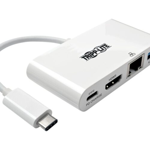 EATON TRIPPLITE USB-C Multiport Adapter – HDMI USB 3.0 Port GbE 60W PD Charging HDCP White