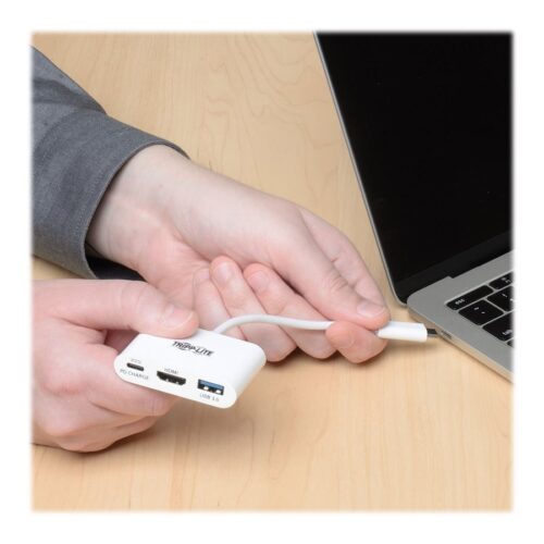 EATON TRIPPLITE USB-C to HDMI Adapter with USB-A Port and PD Charging HDCP White