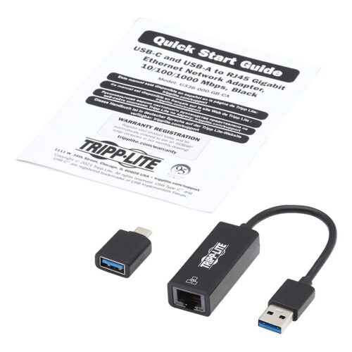 EATON USB-C USB-A to RJ45 Gigabit Ethernet Network Adapter 2xM/F USB 3.2 Gen 1 Black