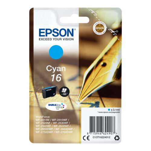 EPSON 1LB 16 ink cartridge cyan standard capacity 3.1ml 165 pages 1-pack blister without alarm
