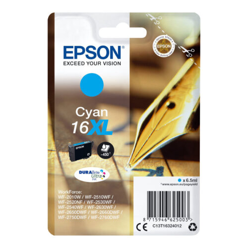 EPSON 1LB 16XL ink cartridge cyan high capacity 6.5ml 450 pages 1-pack blister without alarm