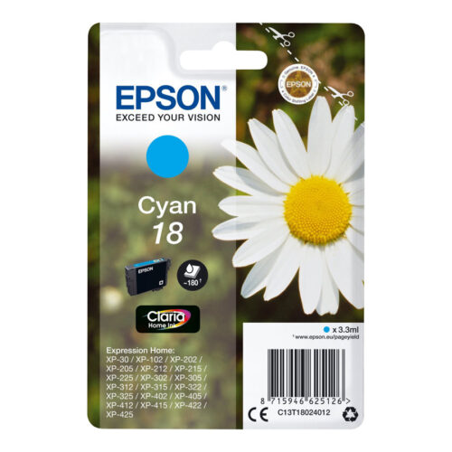 EPSON 1LB 18 ink cartridge cyan standard capacity 3.3ml 180 pages 1-pack RF-AM blister w/s