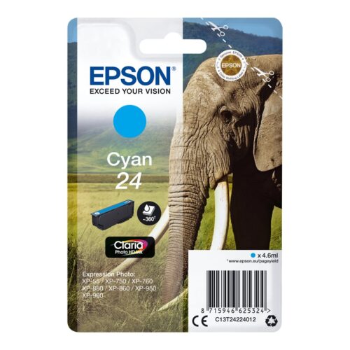 EPSON 1LB 24 ink cartridge cyan standard capacity 4.6ml 360 pages 1-pack blister without alarm