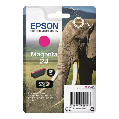 EPSON 1LB 24 ink cartridge magenta standard capacity 4.6ml 360 pages 1-pack RF-AM blister w/s