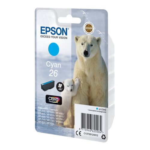 EPSON 1LB 26 ink cartridge cyan standard capacity 4.5ml 300 pages 1-pack blister without alarm
