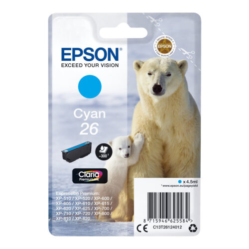 EPSON 1LB 26 ink cartridge cyan standard capacity 4.5ml 300 pages 1-pack blister without alarm