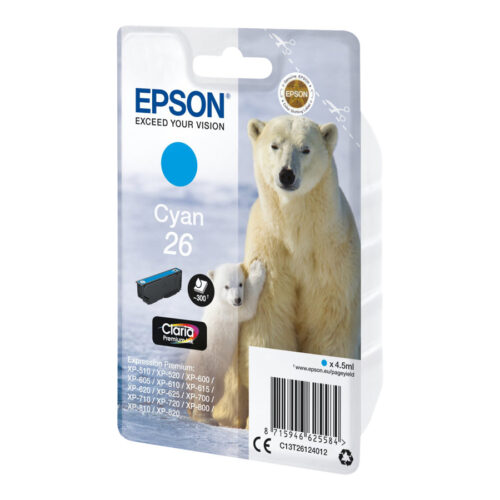 EPSON 1LB 26 ink cartridge cyan standard capacity 4.5ml 300 pages 1-pack blister without alarm