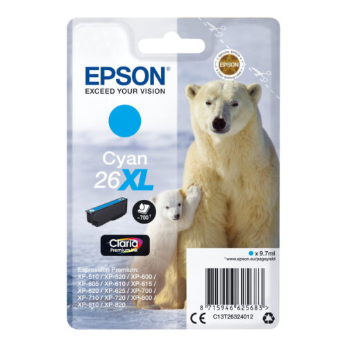 EPSON 1LB 26XL ink cartridge cyan high capacity 9.7ml 700 pages 1-pack blister without alarm