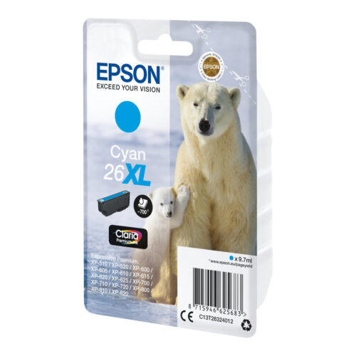 EPSON 1LB 26XL ink cartridge cyan high capacity 9.7ml 700 pages 1-pack blister without alarm