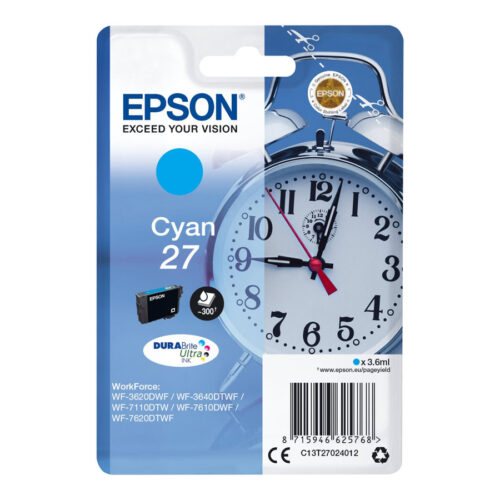 EPSON 1LB 27 ink cartridge cyan standard capacity 3.5ml 350 pages 1-pack RF-AM blister – DURABrite ultra ink w/s