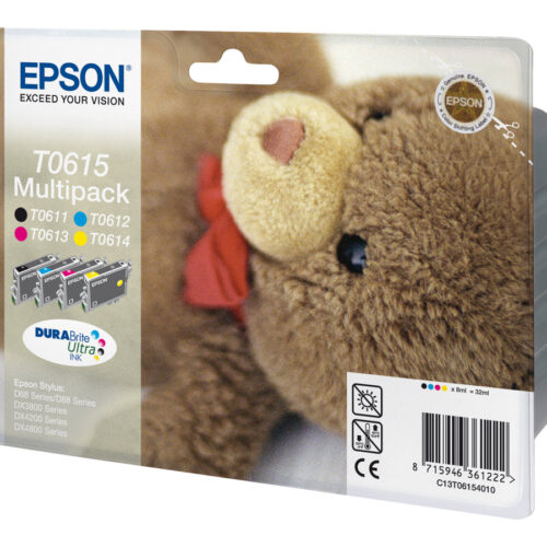EPSON 1LB T0615 ink cartridge black and tri-colour standard capacity 8ml 250 pages 4-pack blister without alarm