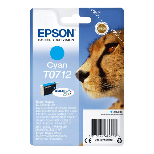EPSON 1LB T0712 ink cartridge cyan standard capacity 5.5ml 1-pack blister without alarm