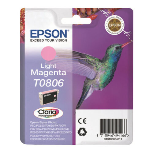 EPSON 1LB T0806 ink cartridge light magenta standard capacity 7.4ml 685 pages 1-pack blister without alarm